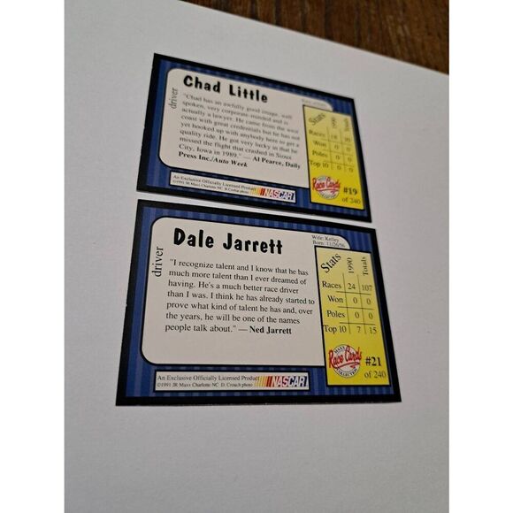 Vintage 1991 Maxx Chad Little #19 Dale Jarrett #21 Nascar Trading Cards Lot of 2 - Picture 2 of 2